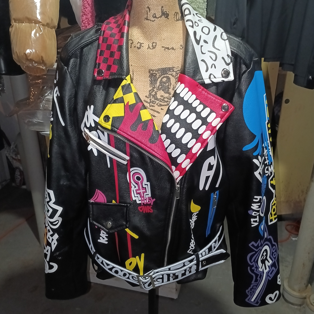Colorful Graphic Women's Leather Jacket